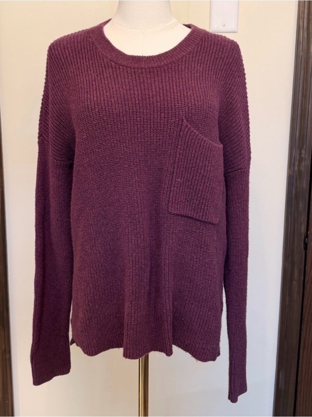 Madewell Cozy Rib-Knit Crewneck Pullover Sweater in Plum